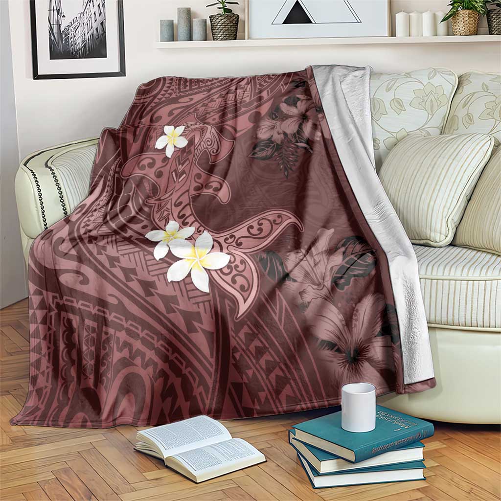 Polynesia Hammerhead Shark Blanket Tropical Flowers Tribal Pattern Oxblood LT05 Oxblood - Polynesian Pride