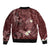 Polynesia Hammerhead Shark Bomber Jacket Tropical Flowers Tribal Pattern Oxblood