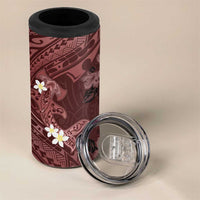 Polynesia Hammerhead Shark 4 in 1 Can Cooler Tumbler Tropical Flowers Tribal Pattern Oxblood