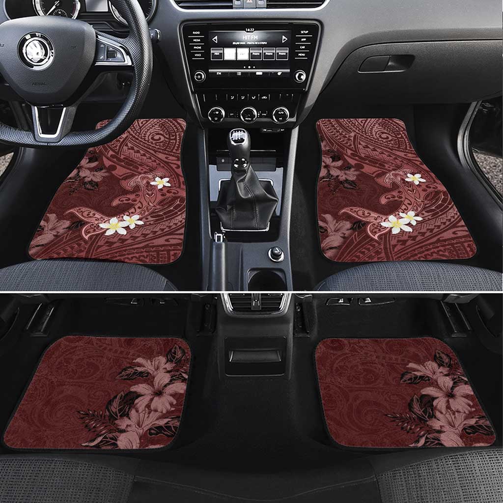 Polynesia Hammerhead Shark Car Mats Tropical Flowers Tribal Pattern Oxblood LT05 Set 4pcs Oxblood - Polynesian Pride