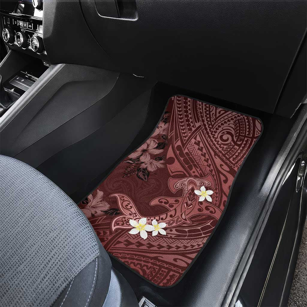 Polynesia Hammerhead Shark Car Mats Tropical Flowers Tribal Pattern Oxblood LT05 - Polynesian Pride