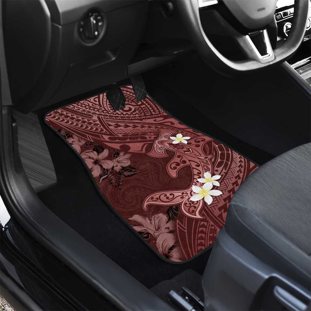 Polynesia Hammerhead Shark Car Mats Tropical Flowers Tribal Pattern Oxblood LT05 - Polynesian Pride