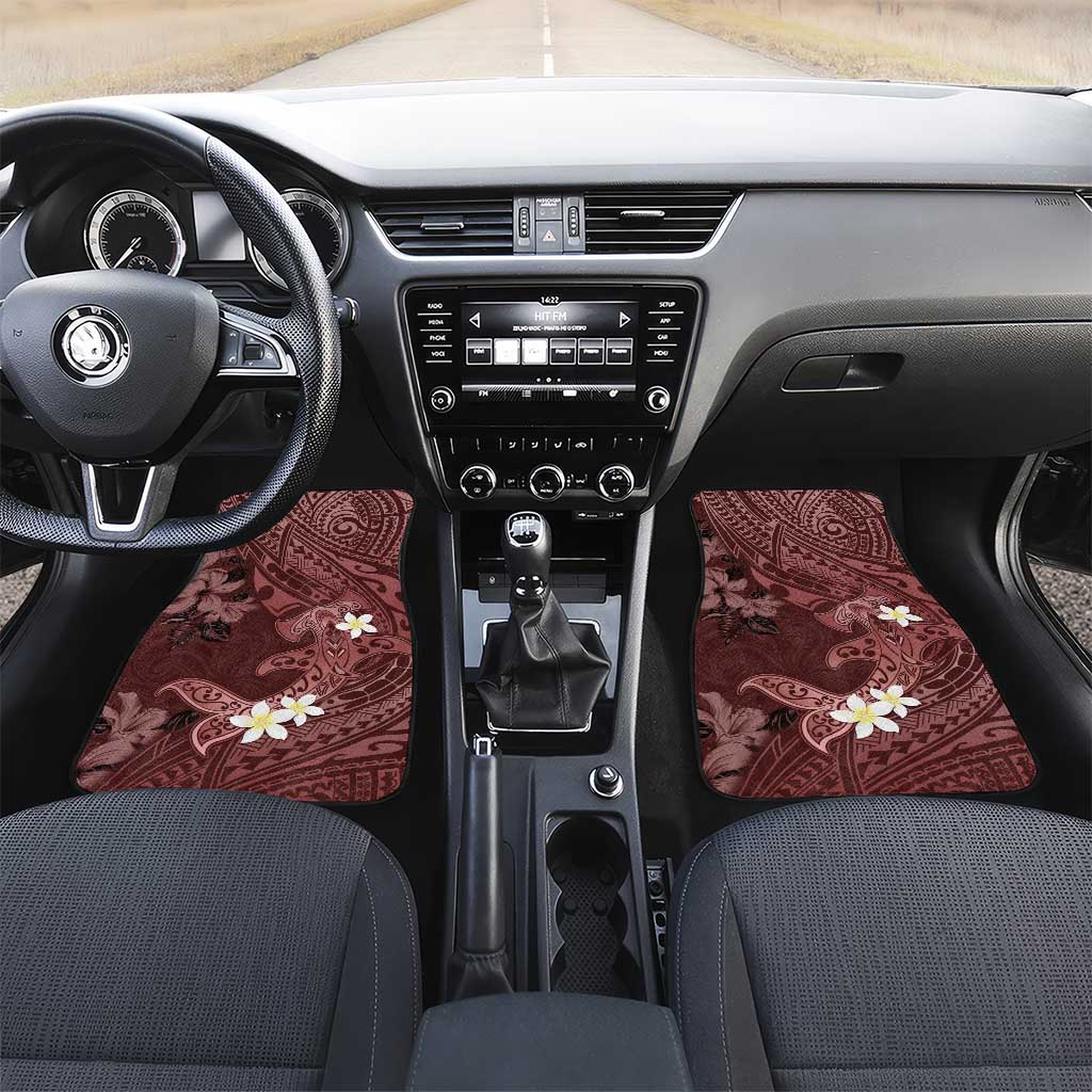 Polynesia Hammerhead Shark Car Mats Tropical Flowers Tribal Pattern Oxblood LT05 Set 2pcs - Front Oxblood - Polynesian Pride