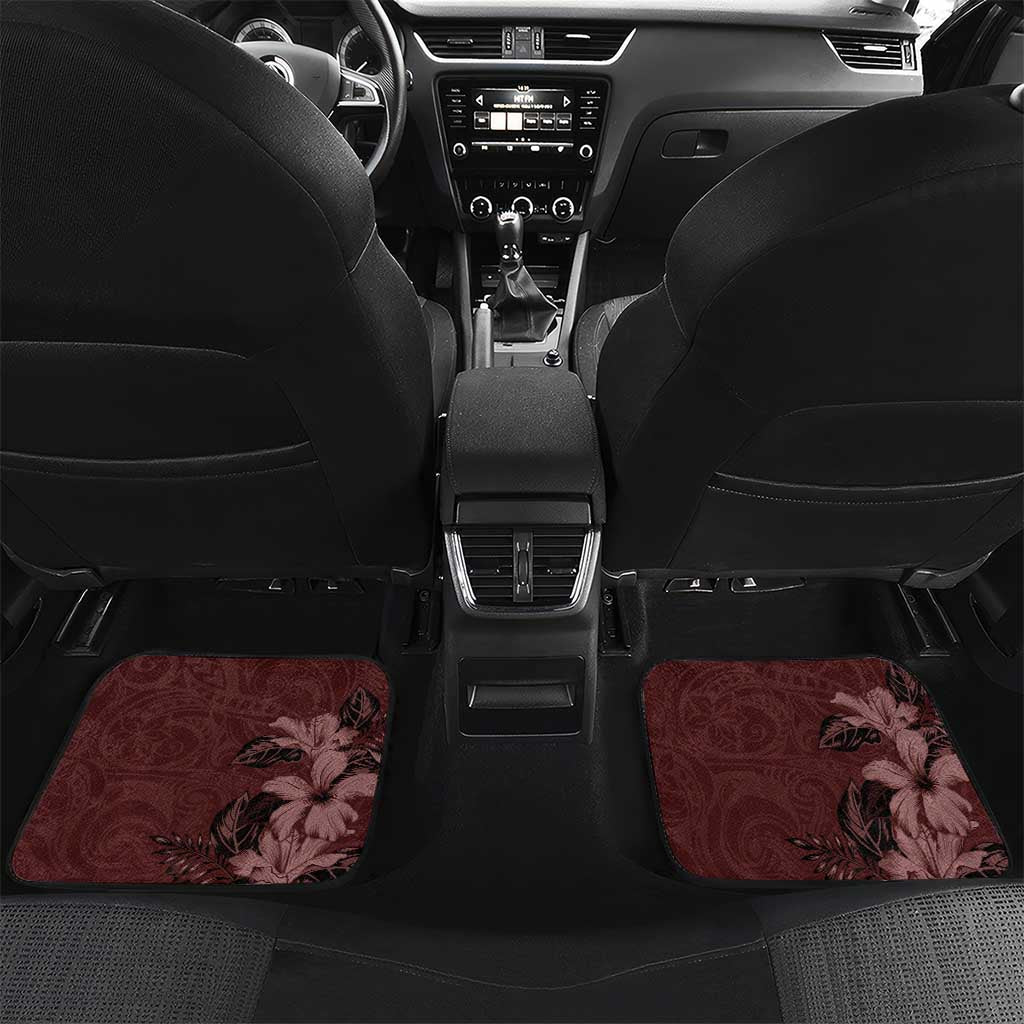 Polynesia Hammerhead Shark Car Mats Tropical Flowers Tribal Pattern Oxblood LT05 Set 2pcs - Back Oxblood - Polynesian Pride
