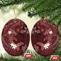 Polynesia Hammerhead Shark Ceramic Ornament Tropical Flowers Tribal Pattern Oxblood LT05 Oval Oxblood - Polynesian Pride