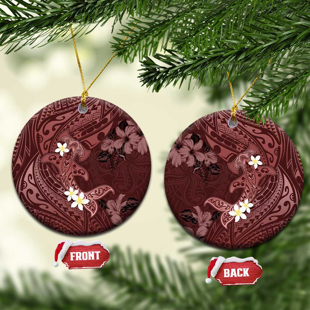 Polynesia Hammerhead Shark Ceramic Ornament Tropical Flowers Tribal Pattern Oxblood LT05 Circle Oxblood - Polynesian Pride