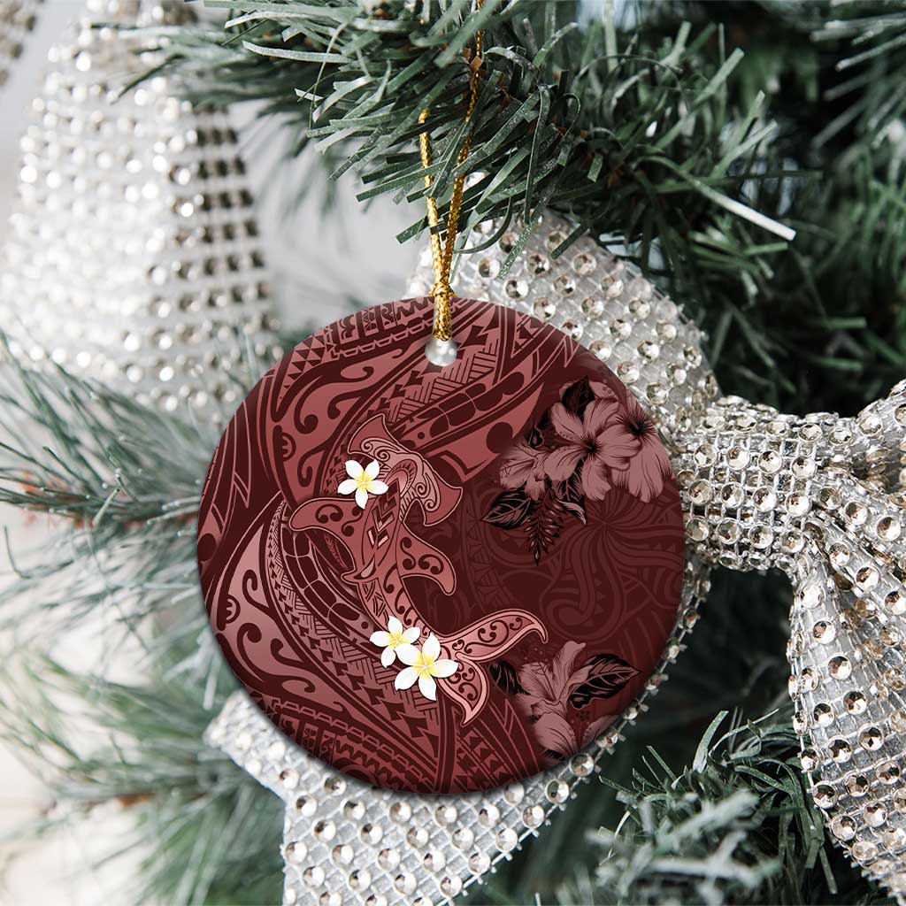 Polynesia Hammerhead Shark Ceramic Ornament Tropical Flowers Tribal Pattern Oxblood LT05 - Polynesian Pride