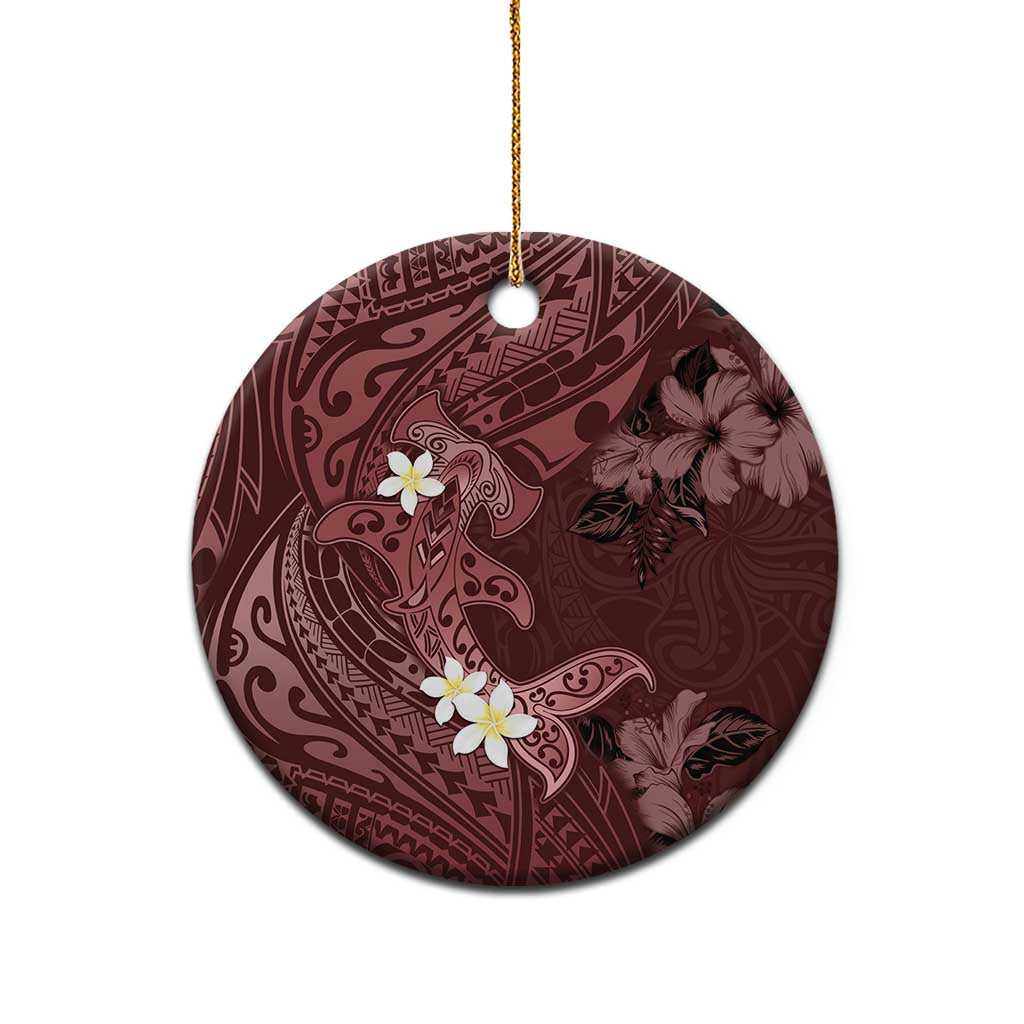 Polynesia Hammerhead Shark Ceramic Ornament Tropical Flowers Tribal Pattern Oxblood LT05 - Polynesian Pride