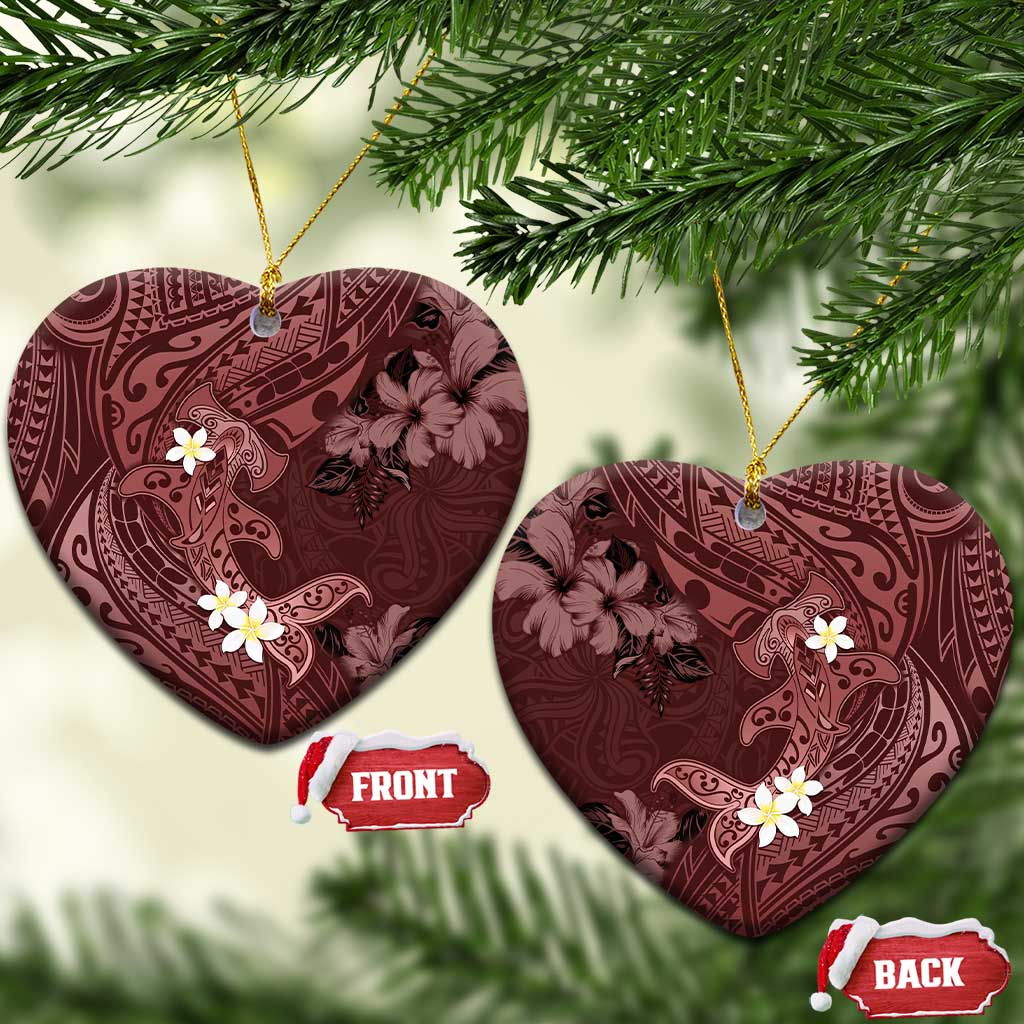 Polynesia Hammerhead Shark Ceramic Ornament Tropical Flowers Tribal Pattern Oxblood LT05 Heart Oxblood - Polynesian Pride