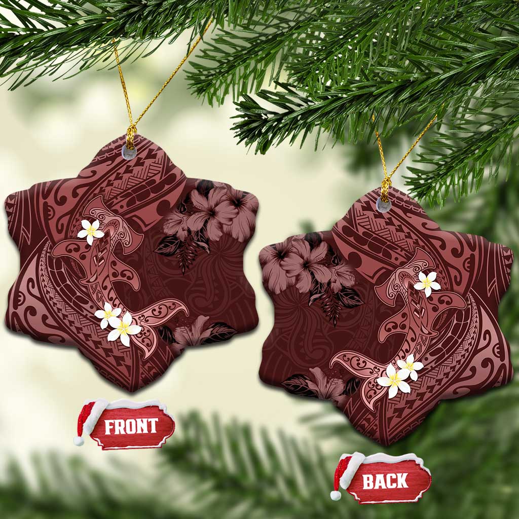 Polynesia Hammerhead Shark Ceramic Ornament Tropical Flowers Tribal Pattern Oxblood LT05 Snow Flake Oxblood - Polynesian Pride