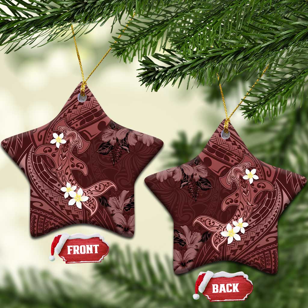 Polynesia Hammerhead Shark Ceramic Ornament Tropical Flowers Tribal Pattern Oxblood LT05 Star Oxblood - Polynesian Pride