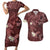 Polynesia Hammerhead Shark Couples Matching Short Sleeve Bodycon Dress and Hawaiian Shirt Tropical Flowers Tribal Pattern Oxblood