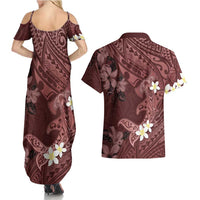 Polynesia Hammerhead Shark Couples Matching Summer Maxi Dress and Hawaiian Shirt Tropical Flowers Tribal Pattern Oxblood LT05 - Polynesian Pride