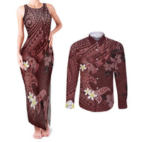 Polynesia Hammerhead Shark Couples Matching Tank Maxi Dress and Long Sleeve Button Shirt Tropical Flowers Tribal Pattern Oxblood LT05 Oxblood - Polynesian Pride