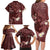 Polynesia Hammerhead Shark Family Matching Long Sleeve Bodycon Dress and Hawaiian Shirt Tropical Flowers Tribal Pattern Oxblood