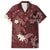 Polynesia Hammerhead Shark Family Matching Long Sleeve Bodycon Dress and Hawaiian Shirt Tropical Flowers Tribal Pattern Oxblood