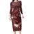 Polynesia Hammerhead Shark Family Matching Long Sleeve Bodycon Dress and Hawaiian Shirt Tropical Flowers Tribal Pattern Oxblood