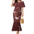 Polynesia Hammerhead Shark Family Matching Mermaid Dress and Hawaiian Shirt Tropical Flowers Tribal Pattern Oxblood