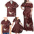 Polynesia Hammerhead Shark Family Matching Off Shoulder Maxi Dress and Hawaiian Shirt Tropical Flowers Tribal Pattern Oxblood