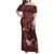 Polynesia Hammerhead Shark Family Matching Off Shoulder Maxi Dress and Hawaiian Shirt Tropical Flowers Tribal Pattern Oxblood