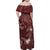 Polynesia Hammerhead Shark Family Matching Off Shoulder Maxi Dress and Hawaiian Shirt Tropical Flowers Tribal Pattern Oxblood