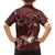 Polynesia Hammerhead Shark Family Matching Off Shoulder Short Dress and Hawaiian Shirt Tropical Flowers Tribal Pattern Oxblood