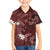 Polynesia Hammerhead Shark Family Matching Off Shoulder Short Dress and Hawaiian Shirt Tropical Flowers Tribal Pattern Oxblood