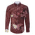 Polynesia Hammerhead Shark Family Matching Puletasi and Hawaiian Shirt Tropical Flowers Tribal Pattern Oxblood