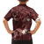 Polynesia Hammerhead Shark Family Matching Short Sleeve Bodycon Dress and Hawaiian Shirt Tropical Flowers Tribal Pattern Oxblood