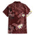 Polynesia Hammerhead Shark Family Matching Short Sleeve Bodycon Dress and Hawaiian Shirt Tropical Flowers Tribal Pattern Oxblood