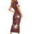 Polynesia Hammerhead Shark Family Matching Short Sleeve Bodycon Dress and Hawaiian Shirt Tropical Flowers Tribal Pattern Oxblood