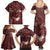 Polynesia Hammerhead Shark Family Matching Summer Maxi Dress and Hawaiian Shirt Tropical Flowers Tribal Pattern Oxblood