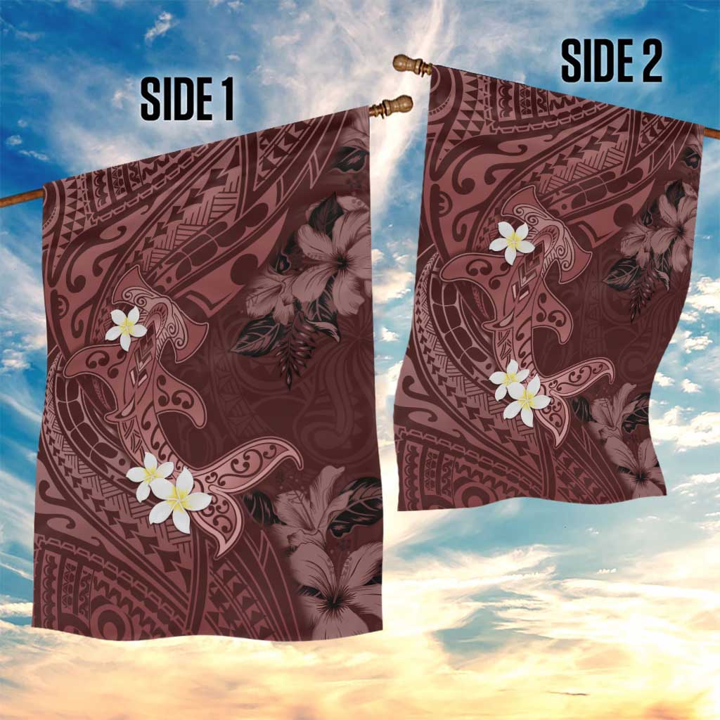 Polynesia Hammerhead Shark Garden Flag Tropical Flowers Tribal Pattern Oxblood LT05 - Polynesian Pride