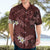 Polynesia Hammerhead Shark Hawaiian Shirt Tropical Flowers Tribal Pattern Oxblood