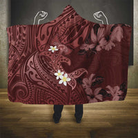 Polynesia Hammerhead Shark Hooded Blanket Tropical Flowers Tribal Pattern Oxblood LT05 - Polynesian Pride