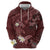 Polynesia Hammerhead Shark Hoodie Tropical Flowers Tribal Pattern Oxblood