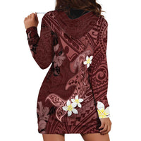 Polynesia Hammerhead Shark Hoodie Dress Tropical Flowers Tribal Pattern Oxblood LT05 - Polynesian Pride