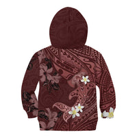 Polynesia Hammerhead Shark Kid Hoodie Tropical Flowers Tribal Pattern Oxblood