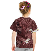 Polynesia Hammerhead Shark Kid T Shirt Tropical Flowers Tribal Pattern Oxblood
