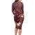 Polynesia Hammerhead Shark Long Sleeve Bodycon Dress Tropical Flowers Tribal Pattern Oxblood