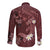 Polynesia Hammerhead Shark Long Sleeve Button Shirt Tropical Flowers Tribal Pattern Oxblood