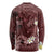 Polynesia Hammerhead Shark Long Sleeve Shirt Tropical Flowers Tribal Pattern Oxblood