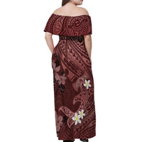 Polynesia Hammerhead Shark Off Shoulder Maxi Dress Tropical Flowers Tribal Pattern Oxblood LT05 - Polynesian Pride