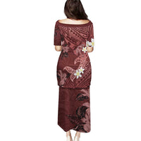 Polynesia Hammerhead Shark Puletasi Tropical Flowers Tribal Pattern Oxblood LT05 - Polynesian Pride