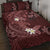 Polynesia Hammerhead Shark Quilt Bed Set Tropical Flowers Tribal Pattern Oxblood