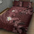 Polynesia Hammerhead Shark Quilt Bed Set Tropical Flowers Tribal Pattern Oxblood