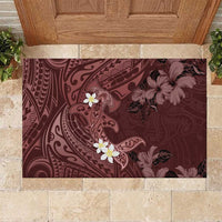 Polynesia Hammerhead Shark Rubber Doormat Tropical Flowers Tribal Pattern Oxblood LT05 Oxblood - Polynesian Pride