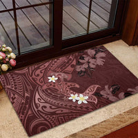 Polynesia Hammerhead Shark Rubber Doormat Tropical Flowers Tribal Pattern Oxblood LT05 - Polynesian Pride