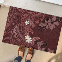 Polynesia Hammerhead Shark Rubber Doormat Tropical Flowers Tribal Pattern Oxblood LT05 - Polynesian Pride