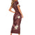 Polynesia Hammerhead Shark Short Sleeve Bodycon Dress Tropical Flowers Tribal Pattern Oxblood